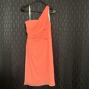 David’s Bridal - Lovely peach color one shoulder midi dress, Size: 6